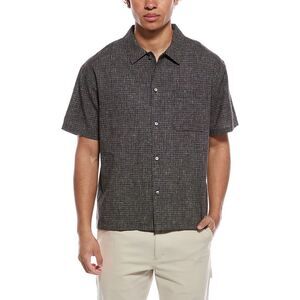 Frame Denim Mens Frame Linen-Blend Textured Shirt, Black